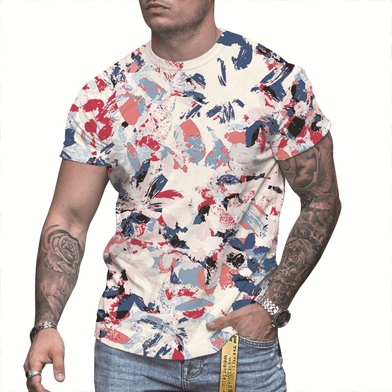 2023 Fashion T-shirt da uomo stampata con motivo floreale a foglie all-in-one_voghion.com