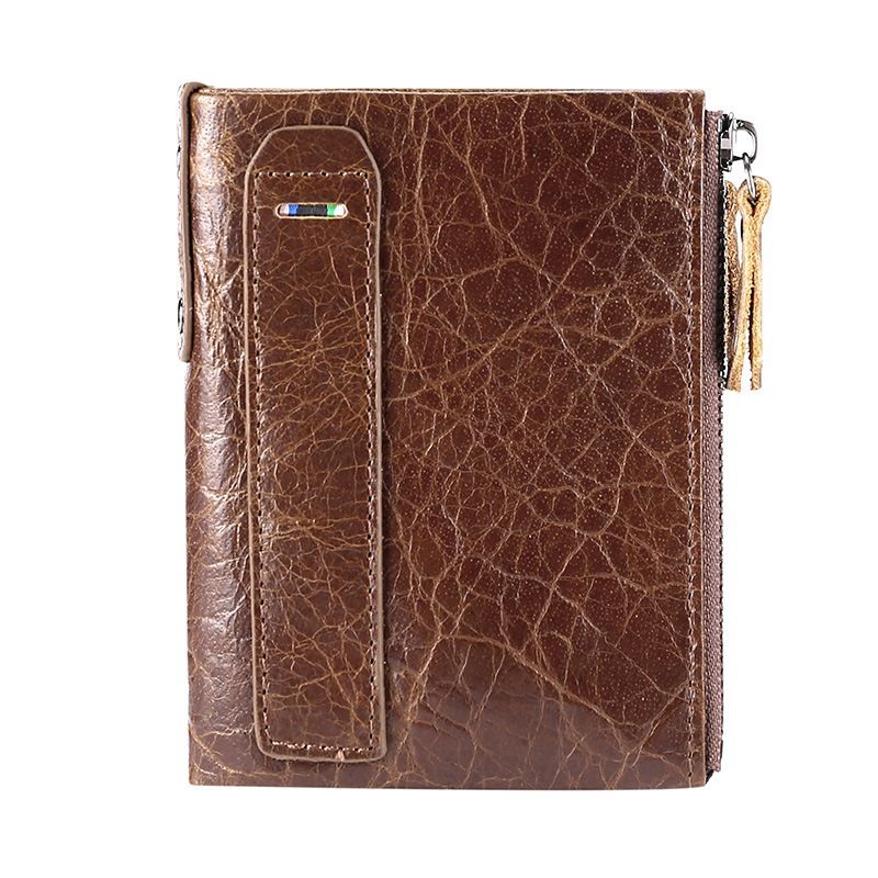 Monedero de piel de vacuno cepillada con doble cremallera y antirrobo RFID para hombre_voghion.com