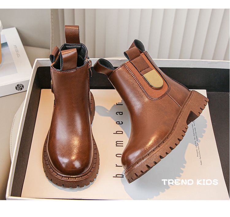Chaussures pour enfants bottes Martin pour filles printemps et automne 2024 bottes courtes pour enfants de style britannique pour bébés filles bottes en cuir à semelle souple de style occidental_voghion.com