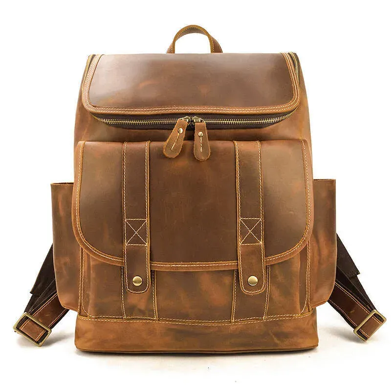 Crazy Horse Genuine Leather Men's Backpack Large Capacity Cowhide Travel Bag For Men_voghion.com
