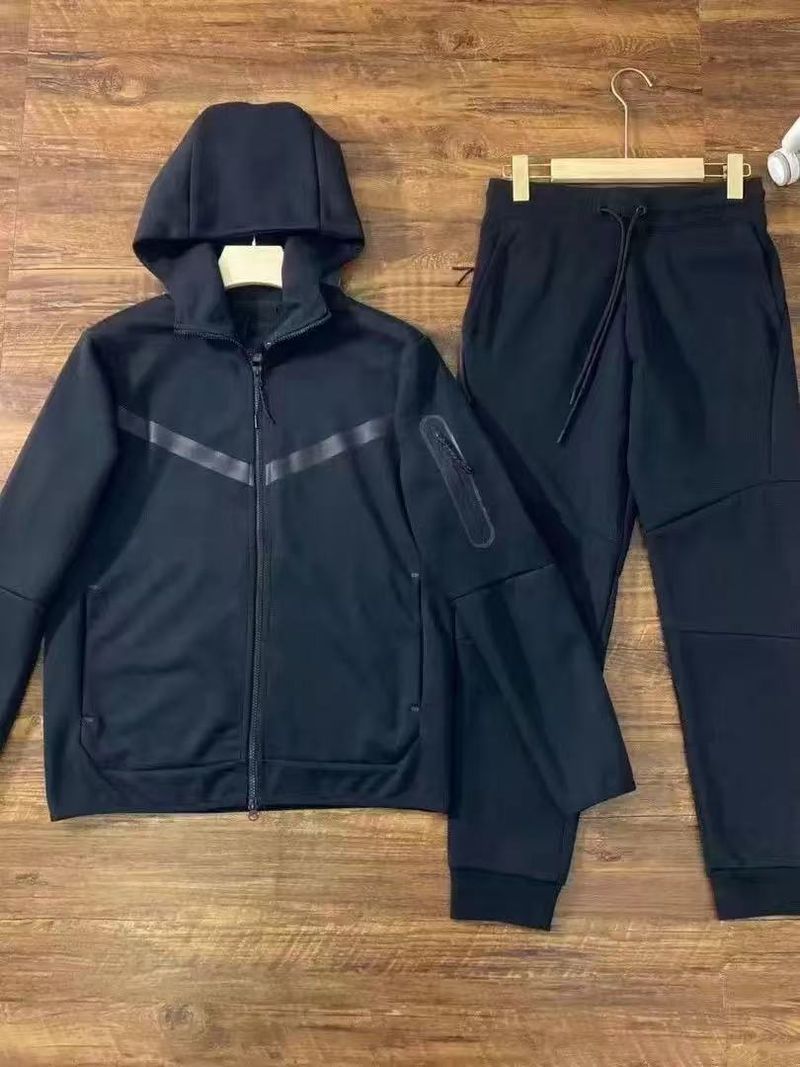 Conjunto de dos piezas con capucha y cremallera para hombre, ropa deportiva de primavera y otoño, chaqueta informal y pantalón de chándal._voghion.com