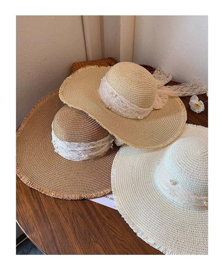 Sombrero de paja de ala ancha para mujer, nuevo sombrero de playa con protección solar 2025_voghion.com