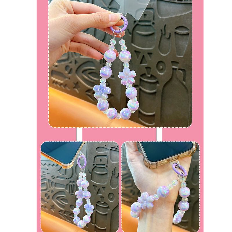 Parlak Kiraz Çiçeği Boncuklu Zincir Zarif Çanta Kolye Araba Anahtarlık Hediye Telefon Kılıfı Aksesuarı_voghion.com