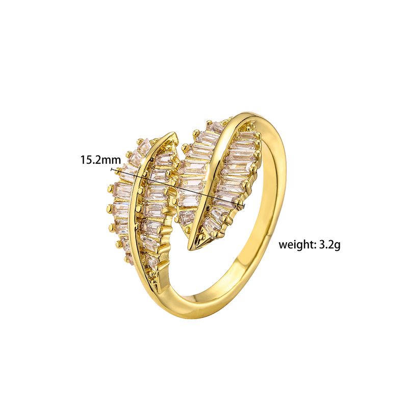 HECHENG Jewelry Micro Pave Zirconia Adjustable Open Leaf Shape T Square Diamond Ring Brass Gold Plated_voghion.com