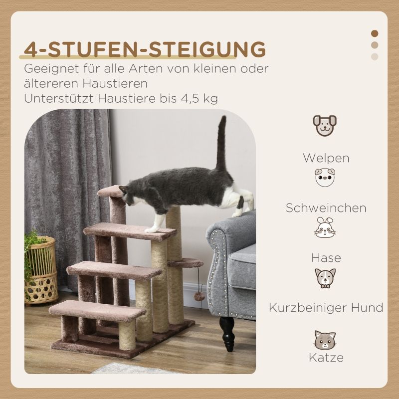Haustiertreppe 4-stufig 60x64cm Für Tiere Bis 5kg, Braun_voghion.com