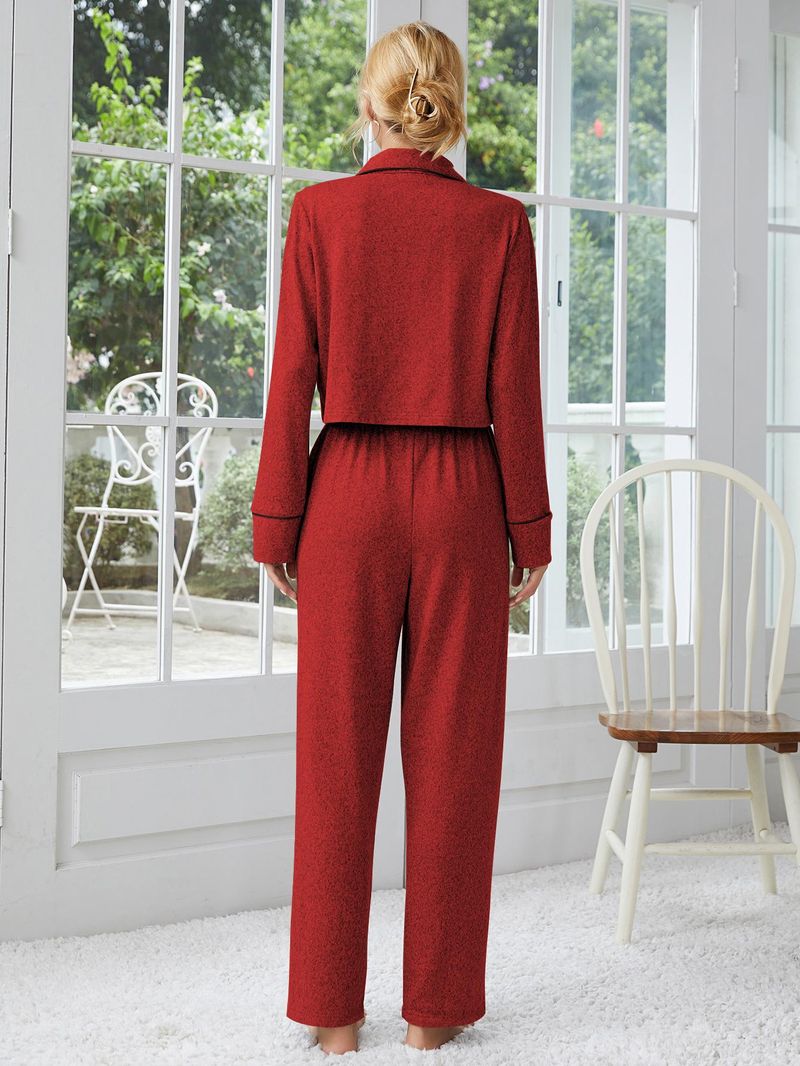 Damen Pyjama Herbst und Winter Verdickte Ärmel Strickjacke Lange Hose Zweiteiliges Set Home Kleidung_voghion.com