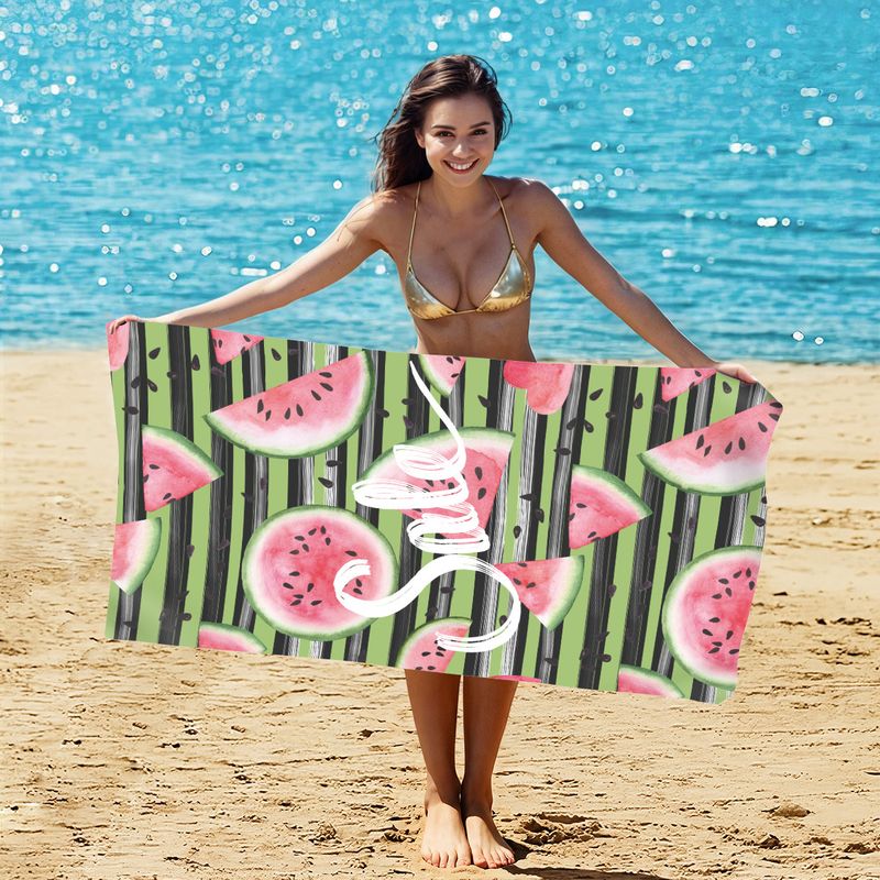 Watermelon Striped Beach Towel - Quick Dry, Ultra Absorbent & Double-Sided Flannel, For Pool, Vacation & Travel (80x160cm)_voghion.com