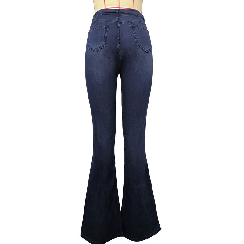 2024 Plus Size Elastic High Waist Denim Long Women's Flared Pants_voghion.com