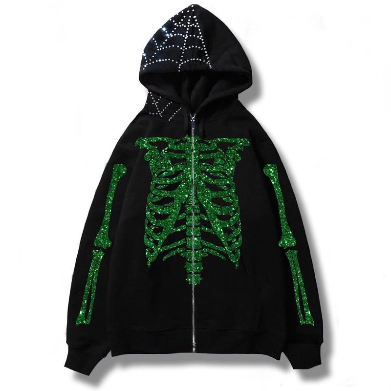 Herrenbekleidung Punk Dark Print Skelett Spinnennetz Pullover Jacke Langarm Kapuzenjacke Design Nische Trendy Tops_voghion.com