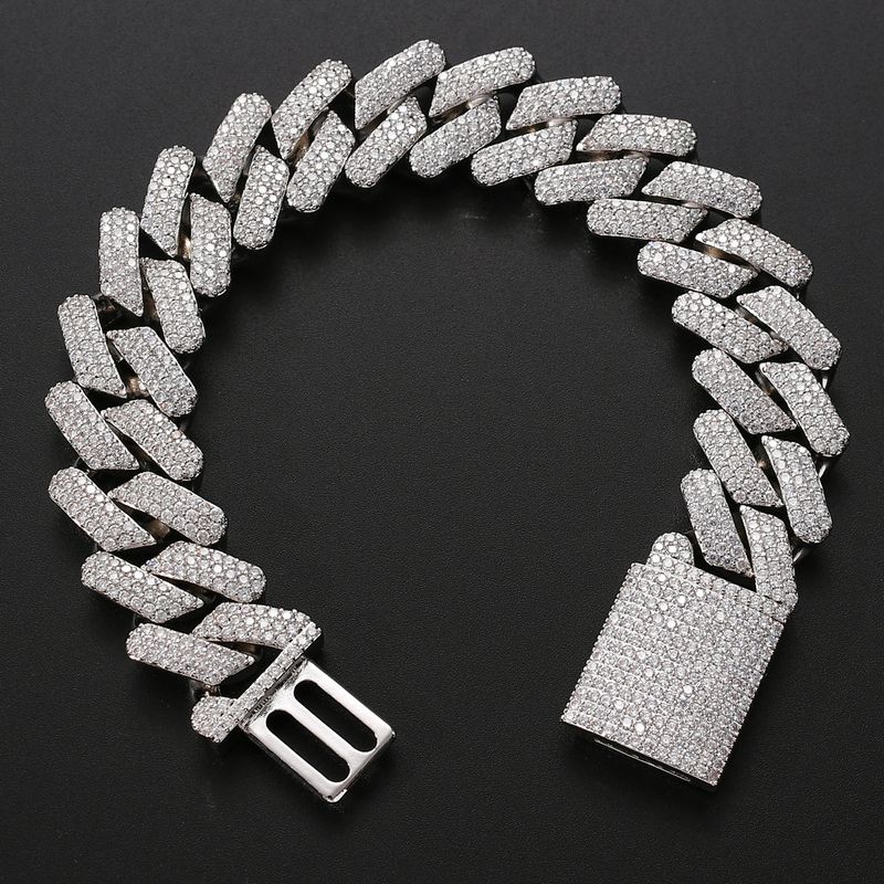 Pulseira masculina hip hop banhada a ouro real de 20 mm com corrente cubana sólida e fecho grande de zircônia_voghion.com