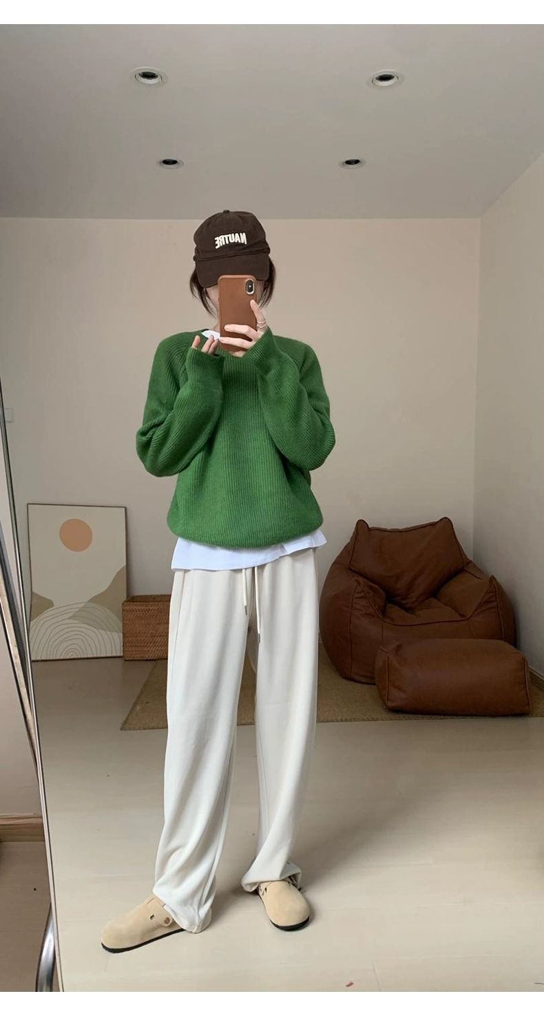 【 Cashmere Family 】 Herbst- und Winterpullover mit Rundhalsausschnitt, kurzer Wollpullover für Damen, dicke, locker gestrickte Innenschicht_voghion.com