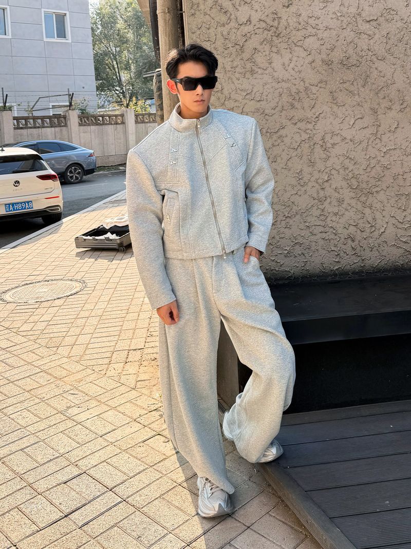 Conjunto de chaqueta y pantalón Eon Modish 25 de estilo americano moderno de otoño, con diseño dividido y personalidad._voghion.com