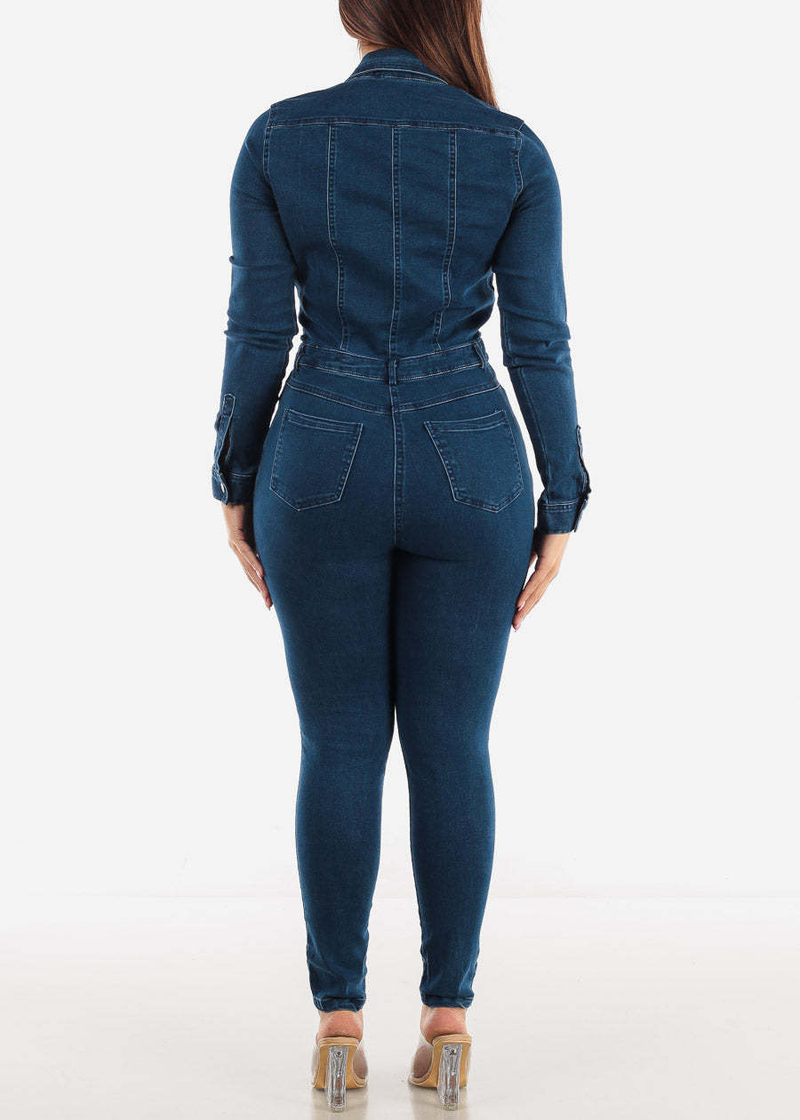 Women's fashion wash denim jumpsuit_voghion.com