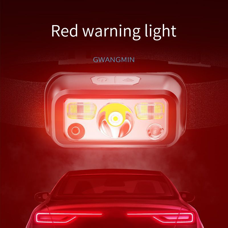 Grenzüberschreitende, am Kopf befestigte Taschenlampe für den Außenbereich, langlebige LED-Lampe, starke Grubenlampe mit rotem Warnlicht, wiederaufladbar_voghion.com