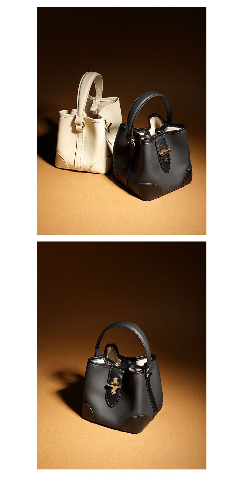 Borsa a secchiello con tracolla in vera pelle per donna - Borsa a mano minimalista alla moda e di lusso (tracolla regolabile compatta e spaziosa)_voghion.com