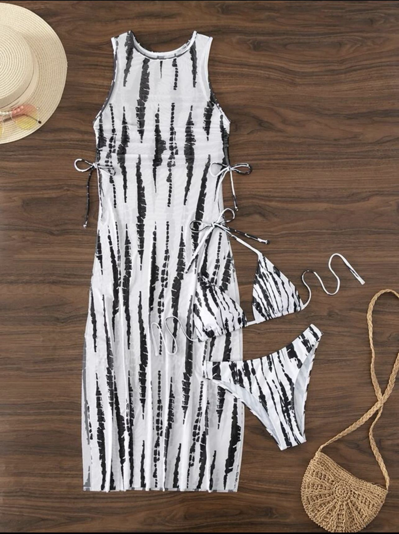 Maillot de bain trois pièces sexy, jupe longue, bikini imprimé en maille, pour femme_voghion.com