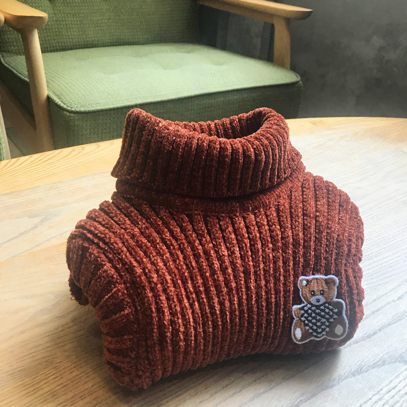Suéter de chenilla para niños, camisa elástica con cuello alto, parte inferior de punto bordada para bebés_voghion.com