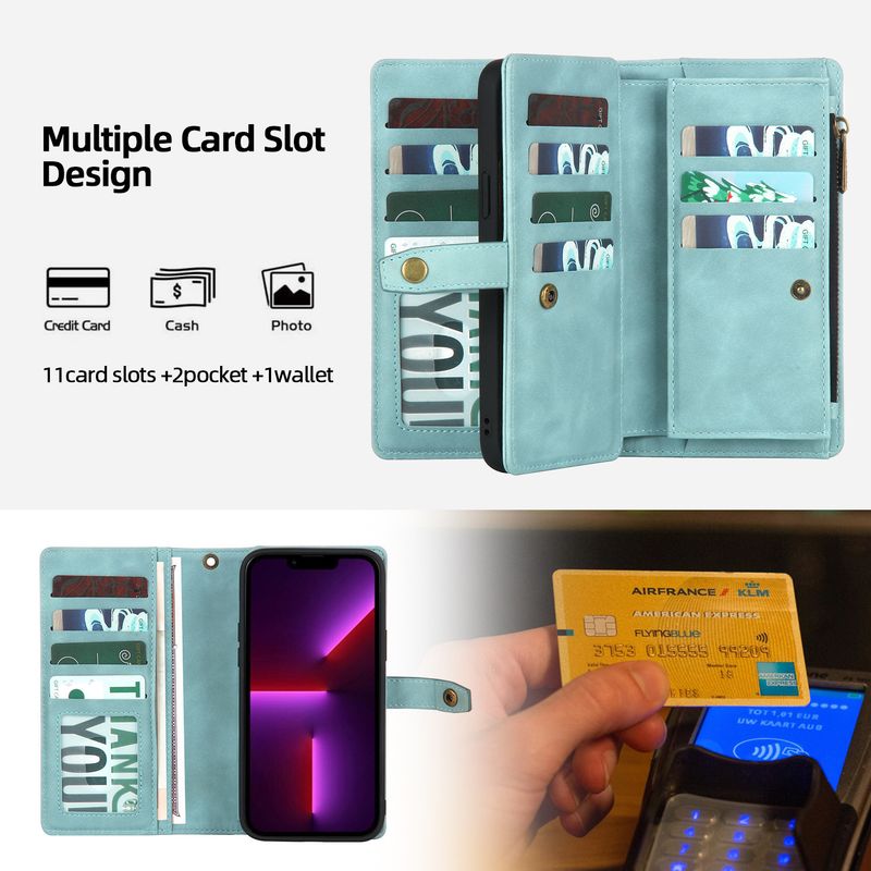Custodia per telefono con portafoglio magnetico in pelle per iPhone 16 Pro Max 15Plus 14 13 12 Mini con slot per schede multiple e cinturino da polso_voghion.com