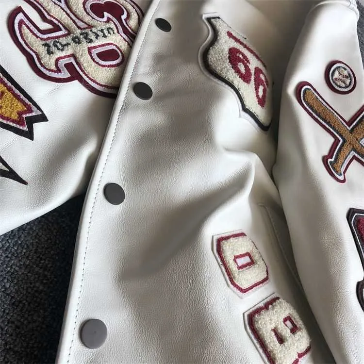Jacken Neue Herren-Lederjacke im explosiven Stil mit mehreren Buchstaben, weißer Baseball-Trikot, Vintage-Lederjacke, schwere Industrie_voghion.com