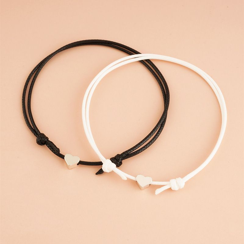 Rope Love Bracelet, Simple Wax Thread Woven Adjustable Couple Heart Bracelet Jewelry_voghion.com