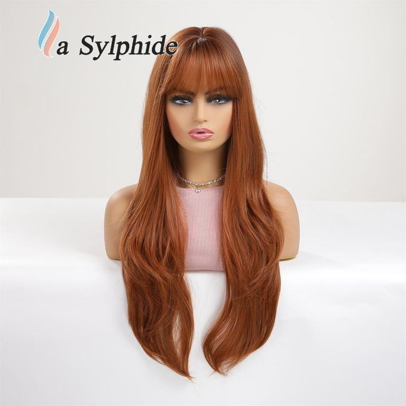Extension per capelli, parrucche, parrucca con parte superiore biondo platino, capelli lunghi e lisci, frangia, parrucche, macchina per capelli femminile, copricapo_voghion.com