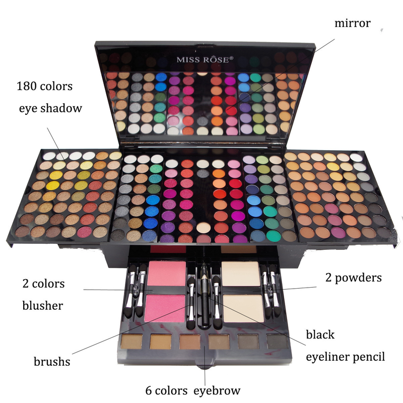 MISS ROSE 180 Color Piano Box Eye Shadow Blush Contour Set Makeup Palette Kosmetisk boks_voghion.com