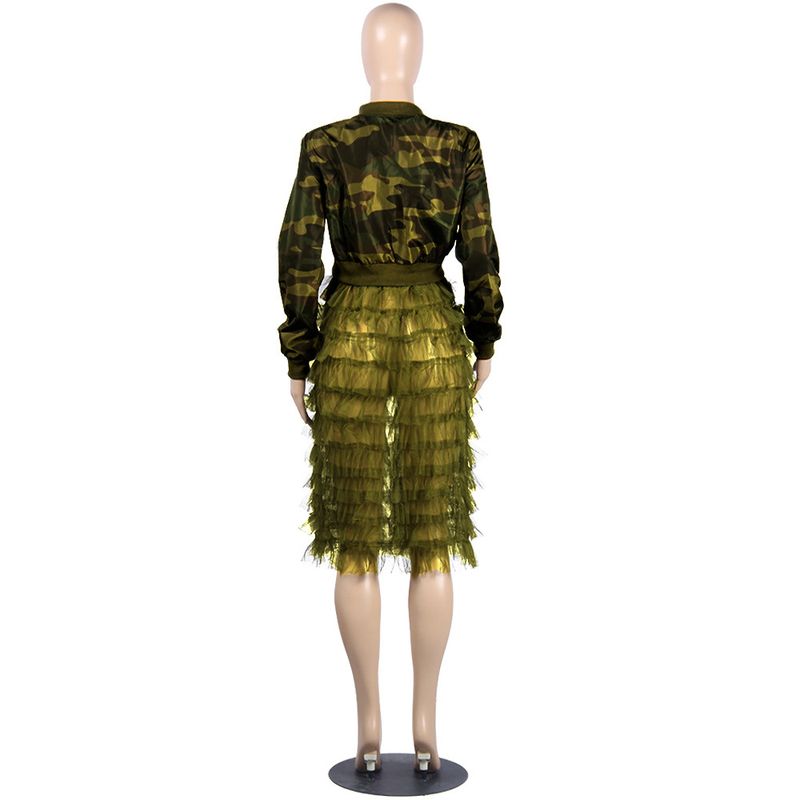 Women's Clothing Camouflage Print Zipper Mesh Splicing Jacket_voghion.com