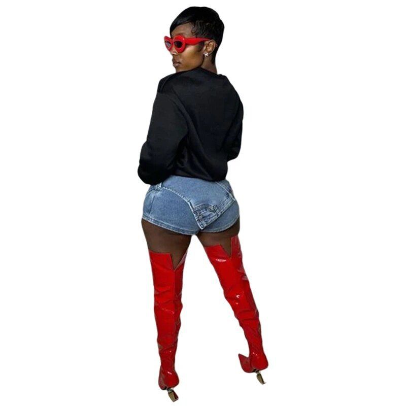 Damenbekleidung Lässige Stretch-Shorts Mode vorne und hinten Zwei-Wege-Jeans_voghion.com