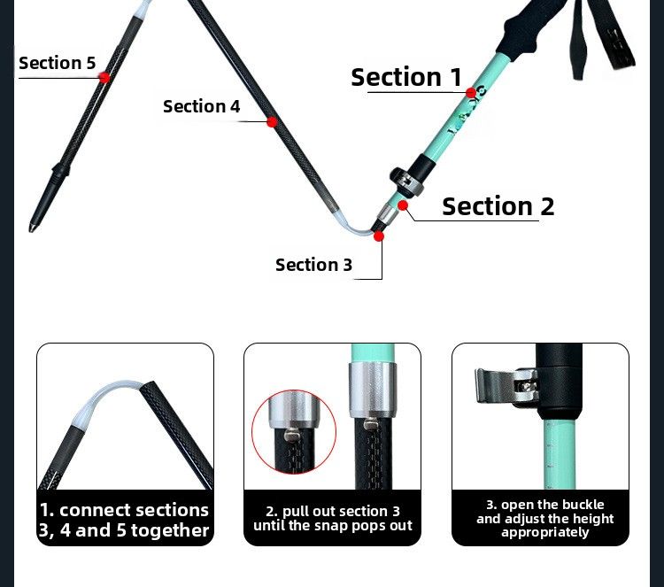 KILIMA Qilima Bastoncino da trekking in fibra di carbonio pieghevole robusto leggero escursionismo neve montagna unisex esterno portatile_voghion.com