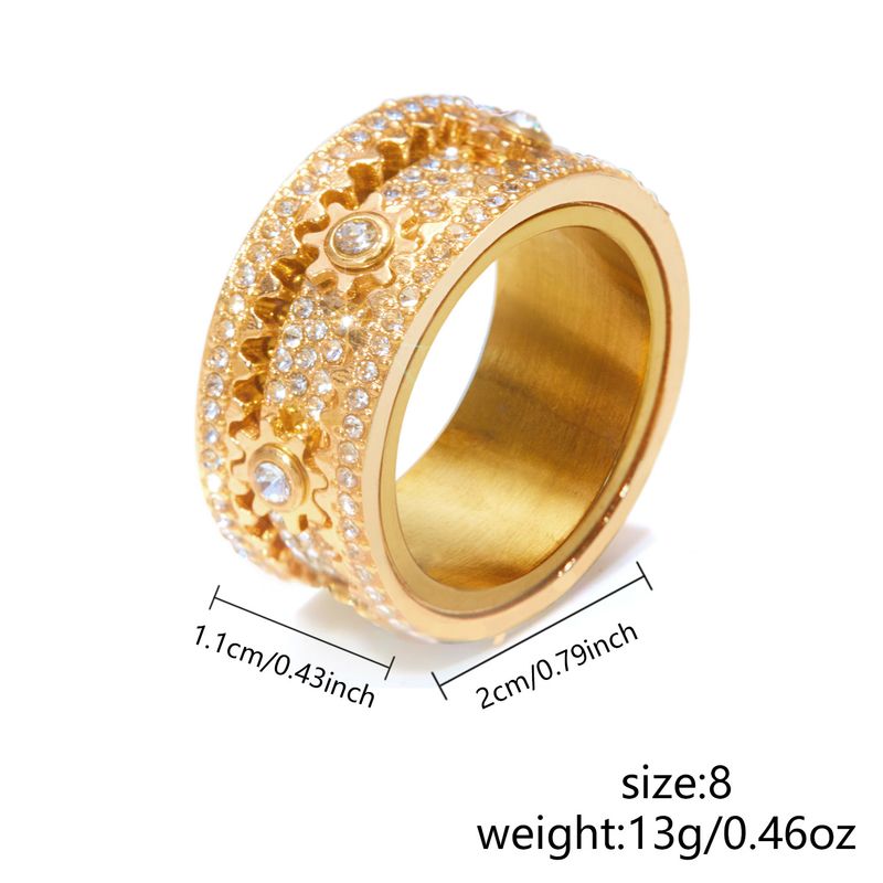 Anillo de diamantes giratorio con engranajes, moderno y versátil, con colores que combinan con todo._voghion.com