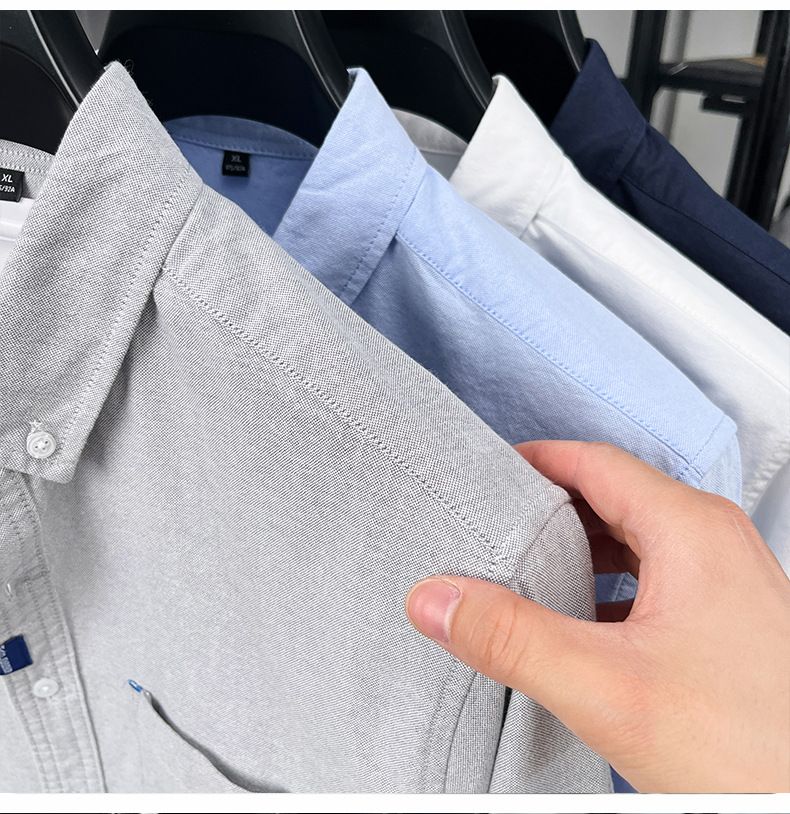 Camicia casual classica da uomo - 100% cotone, maniche lunghe, con bottoni (bianco/blu navy/blu/grigio, taglie dalla M alla 4XL, traspirante e versatile per l'uso quotidiano)_voghion.com