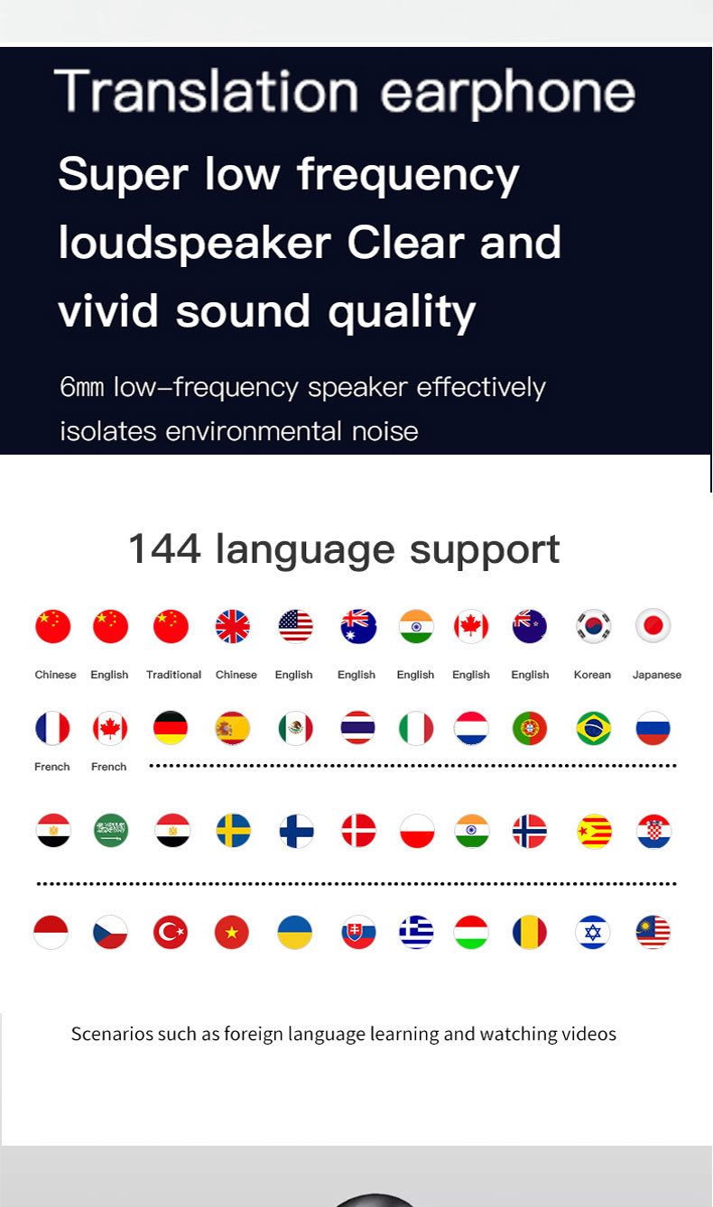 Translator New Ear Hanging Bluetooth Translation Headset Multi Language Translation Learning Travel Translator_voghion.com