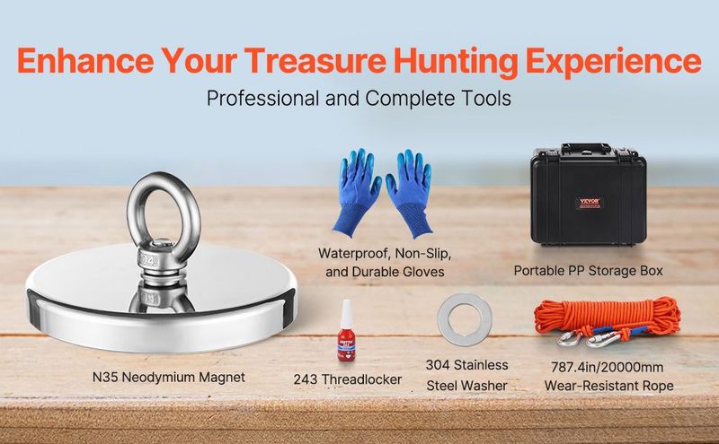 2000 LBS Strong Fishing Magnet Kit Single Sided Pull Force And Rope Carabiner_voghion.com