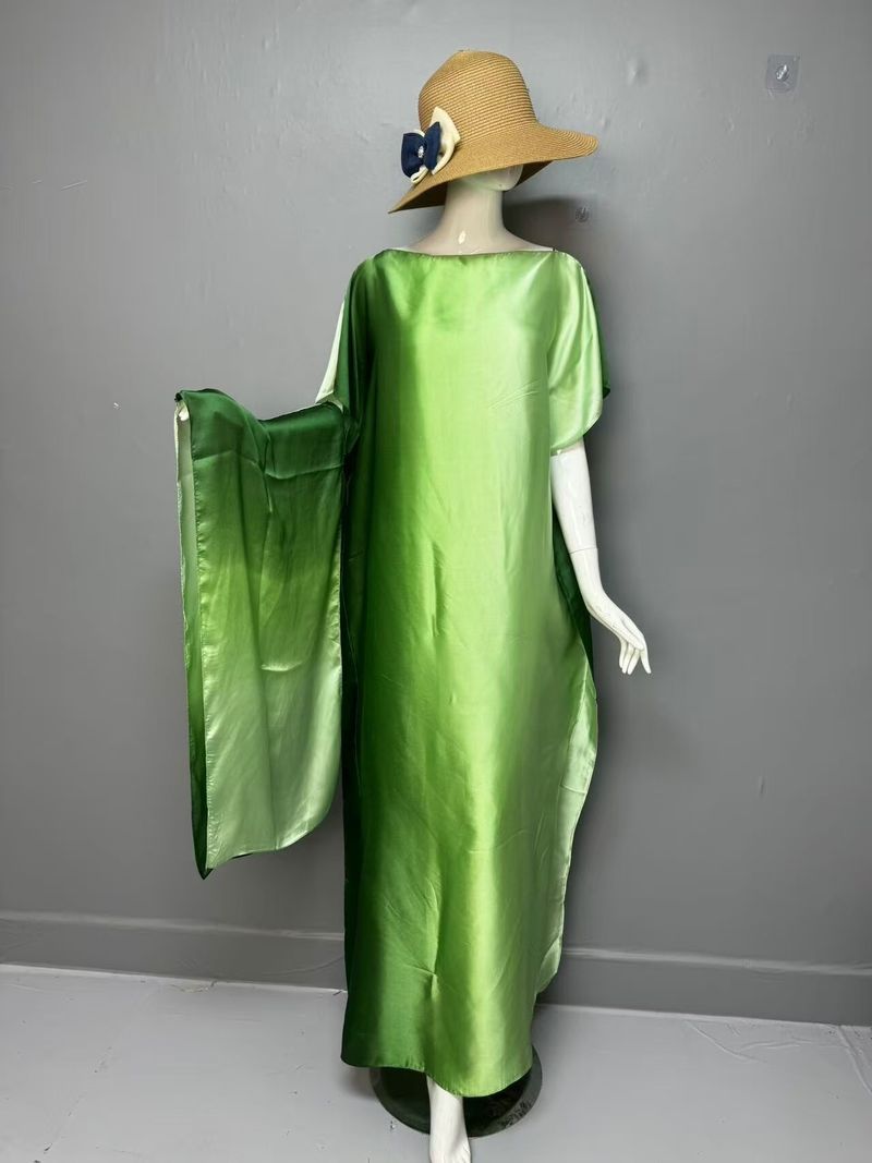 Satin Silk Gradient Print Muslim Plus Size Women's Two-Piece Robe Set_voghion.com