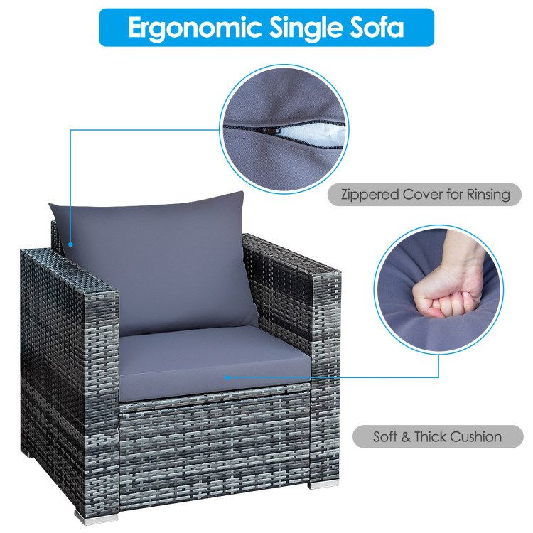 3 Pieces Patio Rattan Furniture Bistro Sofa Set with Cushioned_voghion.com