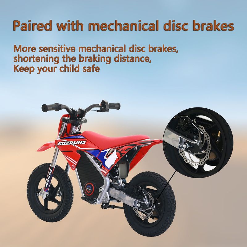 MX-E150 12 Inch For 3-6 Year Old Children Off-road Racing, Maximum Speed 13km/h 150W Mid-mounted Brushed Motor Cruising Range 10km Rear Mechanical Disc Brakes And Spring Shock Absorbers._voghion.com