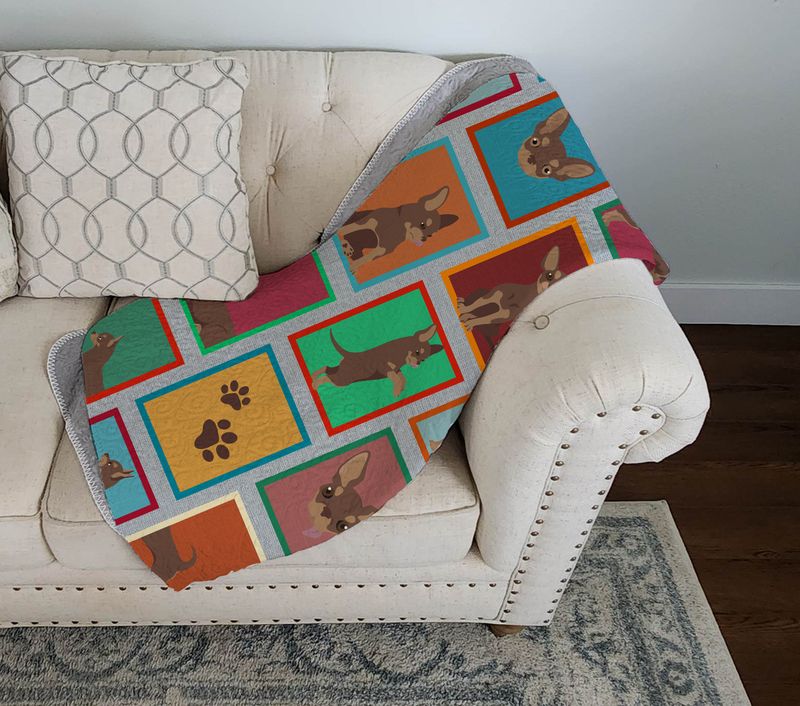 Lots of Chocolate Chihuahua Quilted Blanket 50x60 Artwork Pattern Quilted Throw Blanket for Bed, Couch, Sofa, Soft and Lightweight_voghion.com