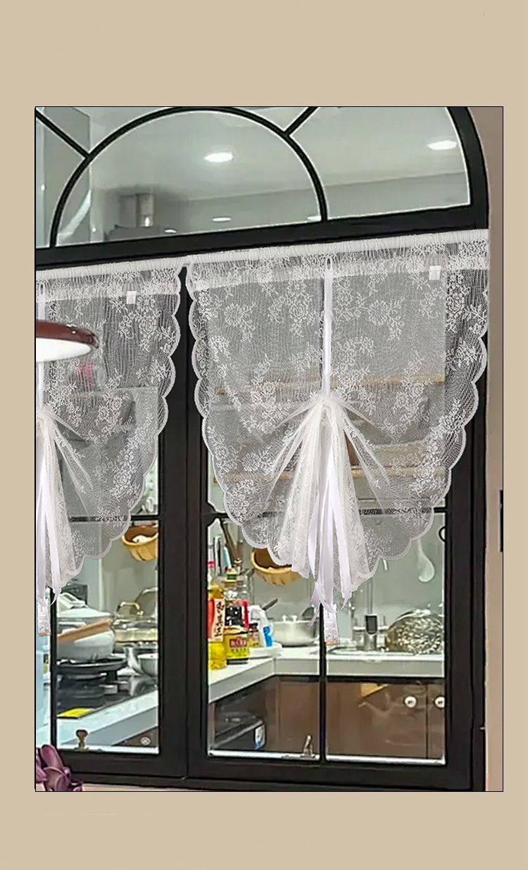 Elegant Lace Door Curtains For Living Room - Modern Sheer Polyester Panel With Floral Pattern White, Clip-On Rod Pocket Design_voghion.com