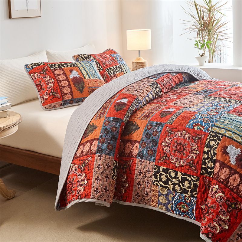 Zestaw narzut na łóżko w kwiaty w stylu boho – 3-częściowa, dwustronna poszewka na kołdrę (certyfikat OEKO-TEX®, nadruk cyfrowy) do sypialni w stylu boho i nowoczesnym stylu rustykalnym_voghion.com