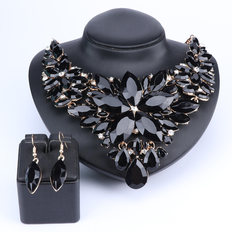 Kristall-Choker-Statement-Halskette, Ohrring-Schmuckset, Strass-Hochzeitsgeschenk, Frauen, Bräute, Abschlussball, Party_voghion.com