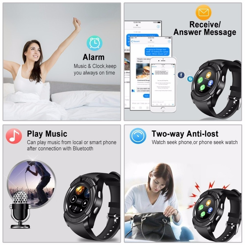 Nouvelle montre intelligente étanche V8, montre de sport Bluetooth avec appareil photo, emplacement pour carte SIM pour rappel de message Android_voghion.com