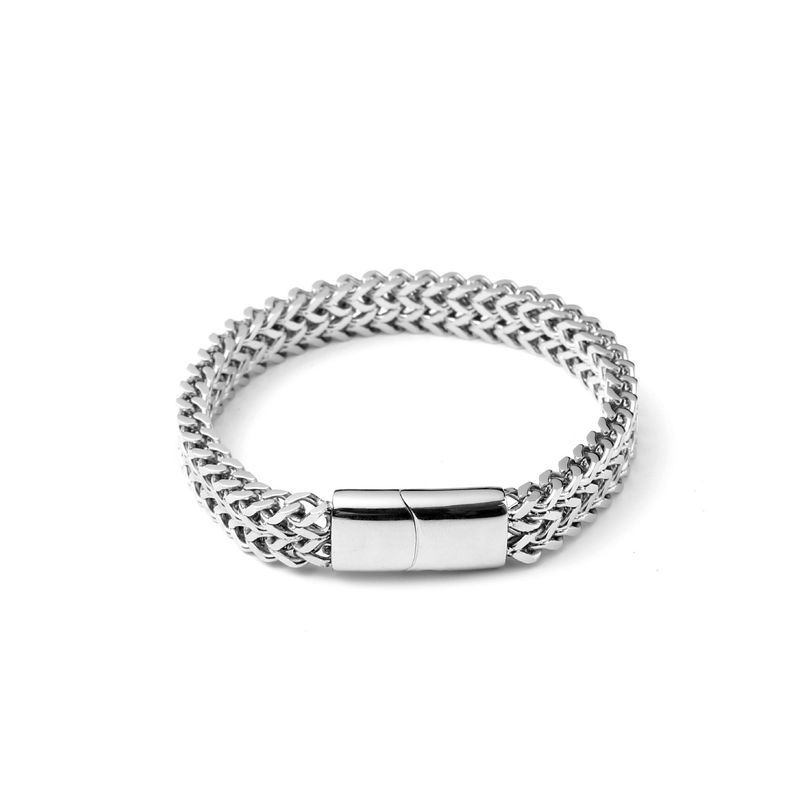 Bracciale in acciaio inossidabile, con fibbia magnetica in denim resistente allo sbiadimento, marchio audace e alla moda, per coppie, catena cubana a doppio strato_voghion.com
