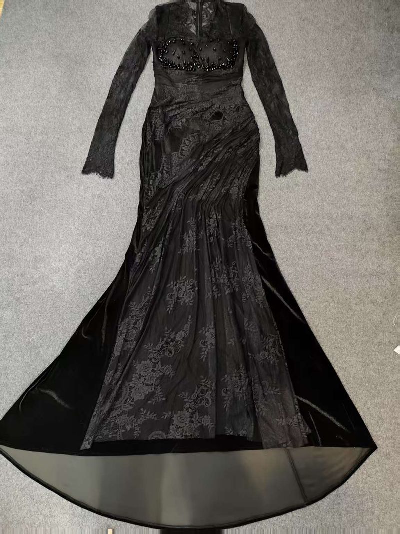 Elegant Mermaid Evening Gown With Long Sleeves – Slim Fit U-Neck Formal Dress For Parties & Special Occasions_voghion.com