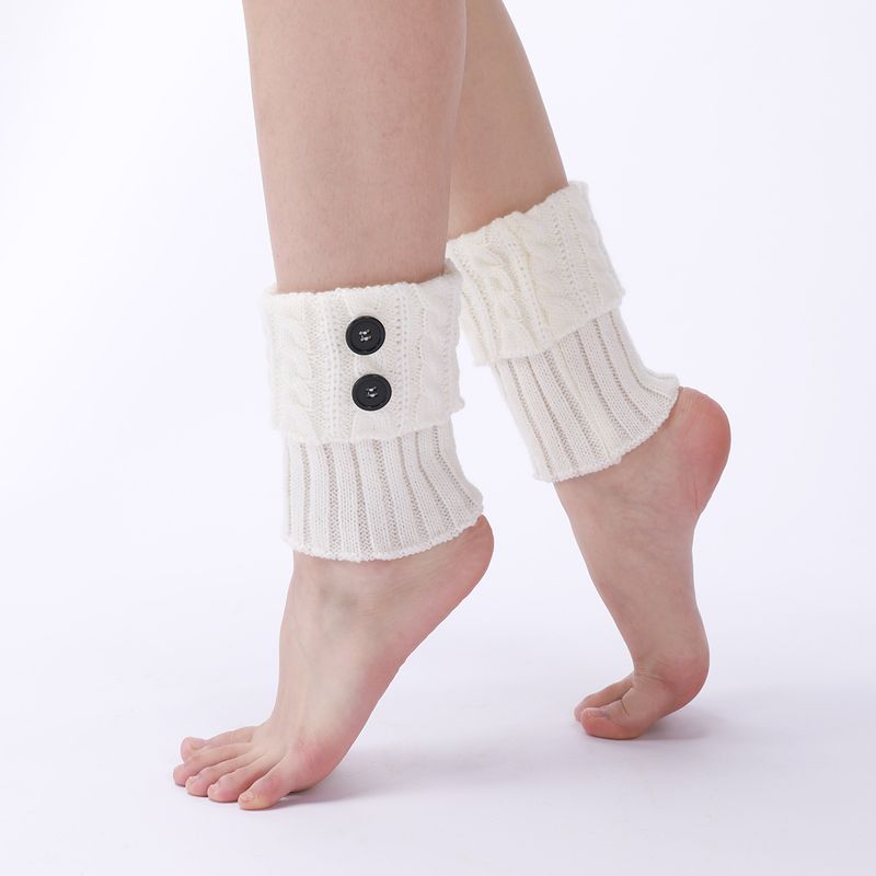 Bottes chaudes en laine neuve pour femmes, couvre-pieds, tricot d'automne et d'hiver, torsades de pâte frite, bouton, jambe courte, protège-genoux_voghion.com