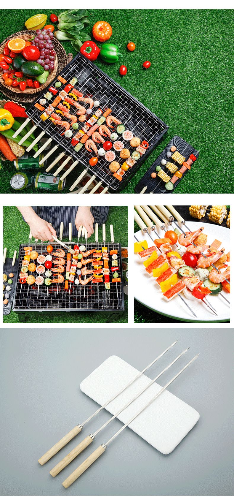 Edelstahl Holzgriff Barbecue Spieeler Barbecue Nadel Holz Schäffern Spiele Ronn Spiele flaach Spiele Eisen Spiele Grill Tools_voghion.com