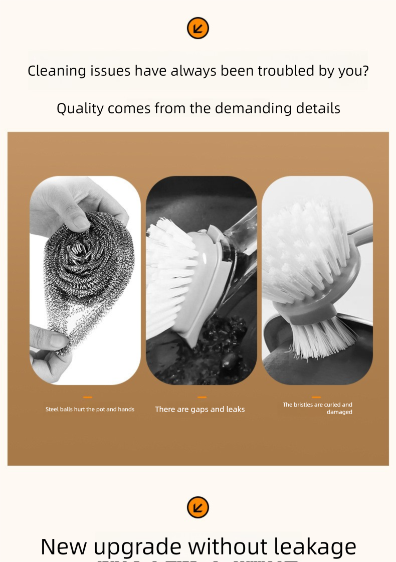 Automatic Liquid-Dispensing Dish For Pots, Kitchen Household Scrubber, Lazy Press-Type Non-Damaging Pot Cleaning Brush_voghion.com