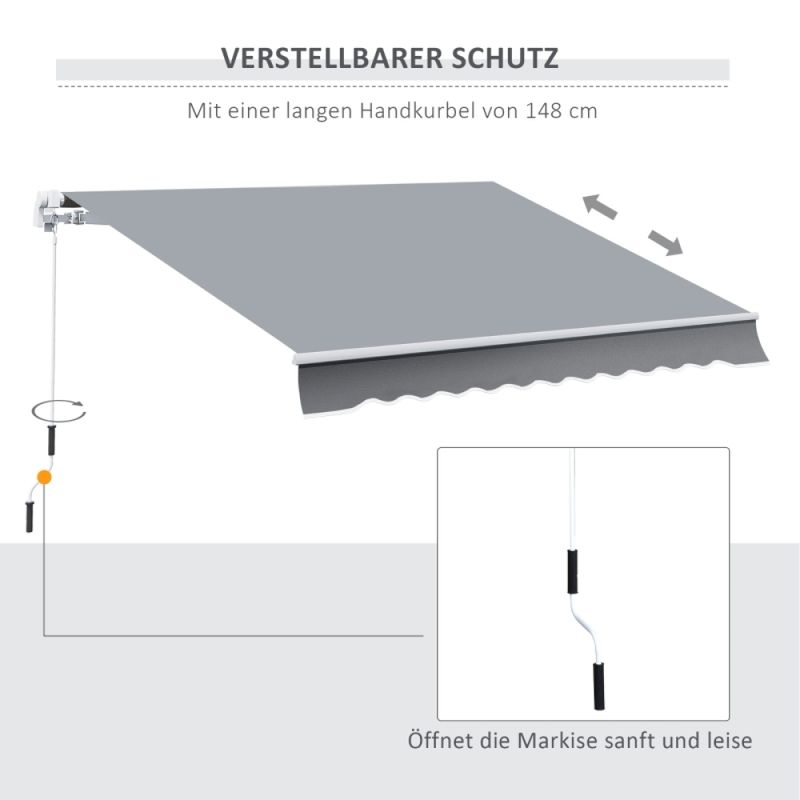 Markise, 3,95 X 2,45 M, Sonnenschutz, Einfahrbar, Mit Handkurbel, Metallrahmen, Poliestere, Grau/Weiß_voghion.com