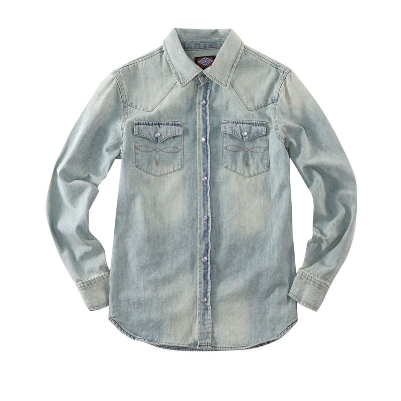 CT Double R Büro Langarm Elfenbein Weiß Gewaschen Denim Hemd Männer Taste Dekoration Reine Baumwolle_voghion.com