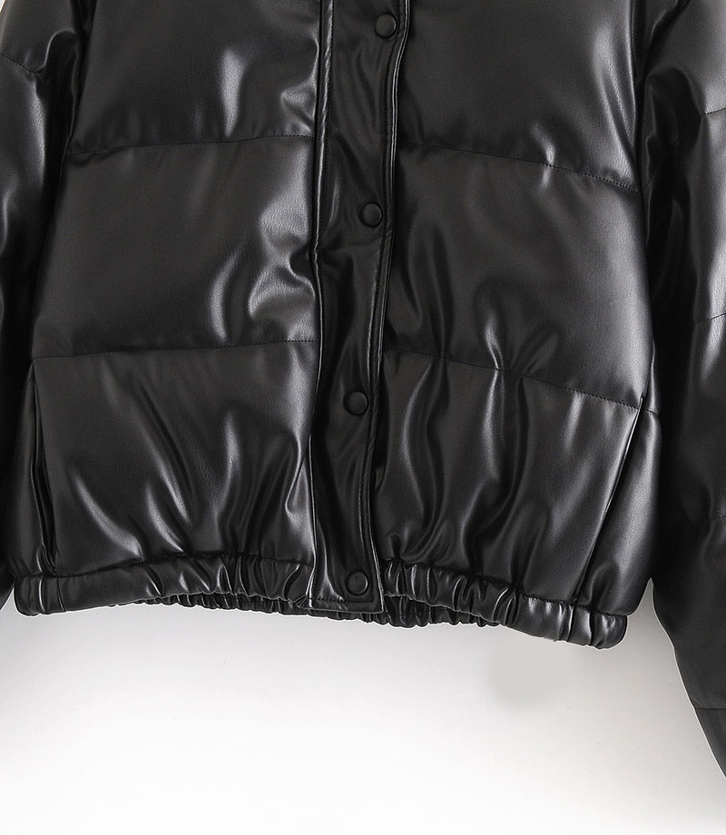 Zoki Vinter Tjocka Dam Korta Parkas Varma Mode PU Läderkappor Svart Bomull Vadderad Damjacka Elegant Dragkedja_voghion.com