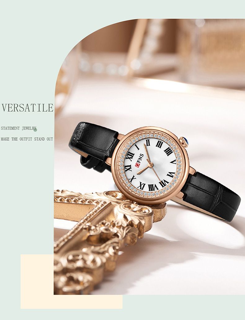 Women's Elegant Quartz Watch With Roman Numerals And Diamond Accents, Waterproof Stainless Steel Band, Minimalist Round Dial For Casual Wear_voghion.com